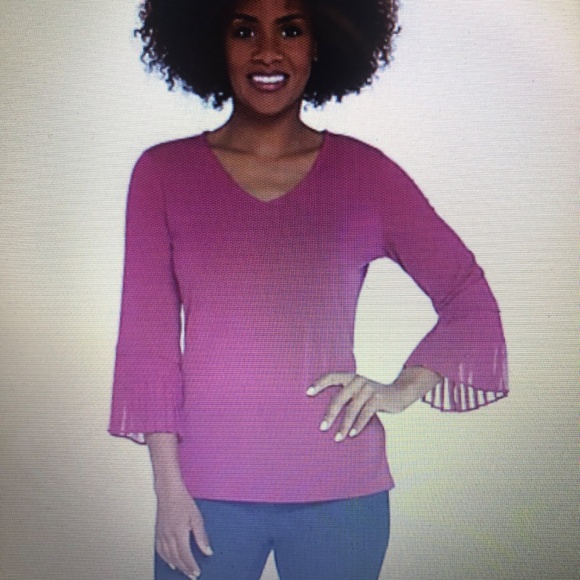 Susan Graver Liquid Knit Top with Pleated Chiffon Cuffs - Picture 1 of 6